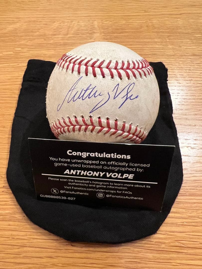 Anthony Volpe Game-Used 直筆サインボール