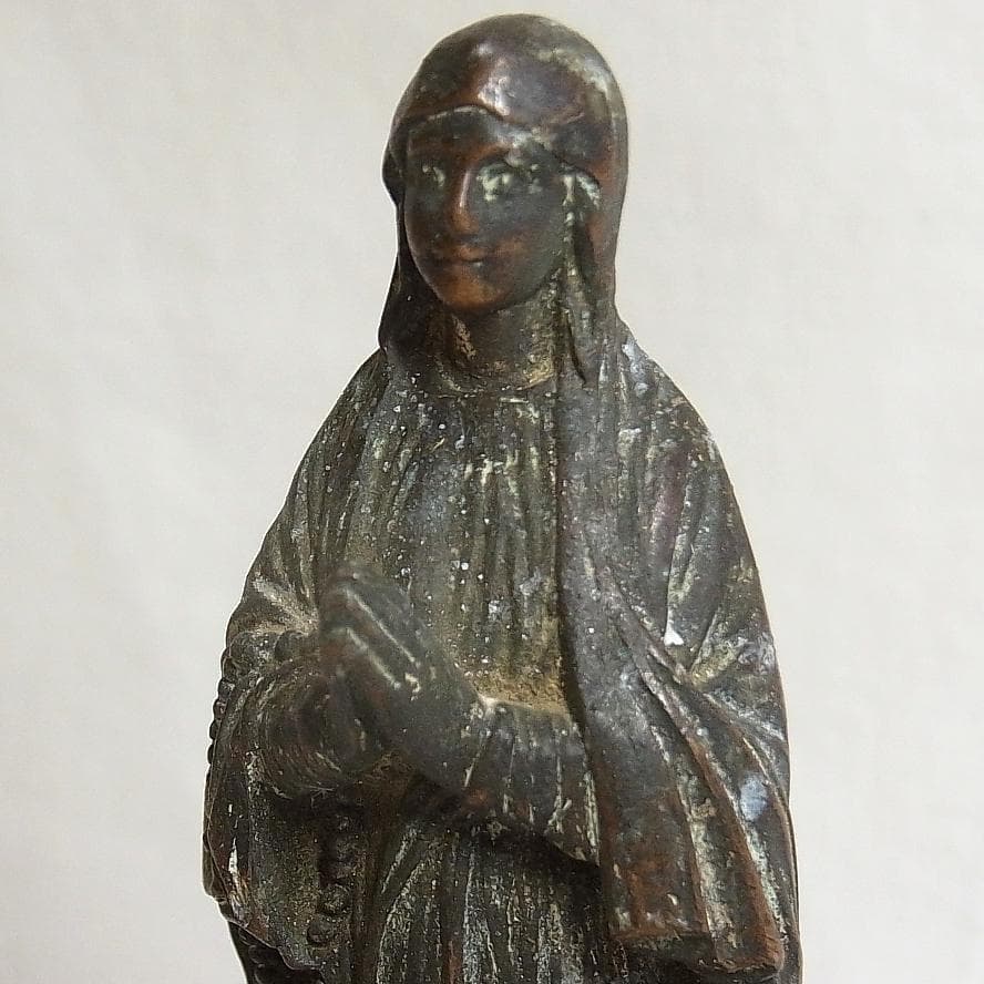 フランス アンティーク ルルドの聖母像 台座教会彫刻 18cm 19世紀頃