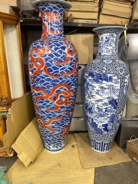 青海波模様 赤い龍 陶磁器 花瓶