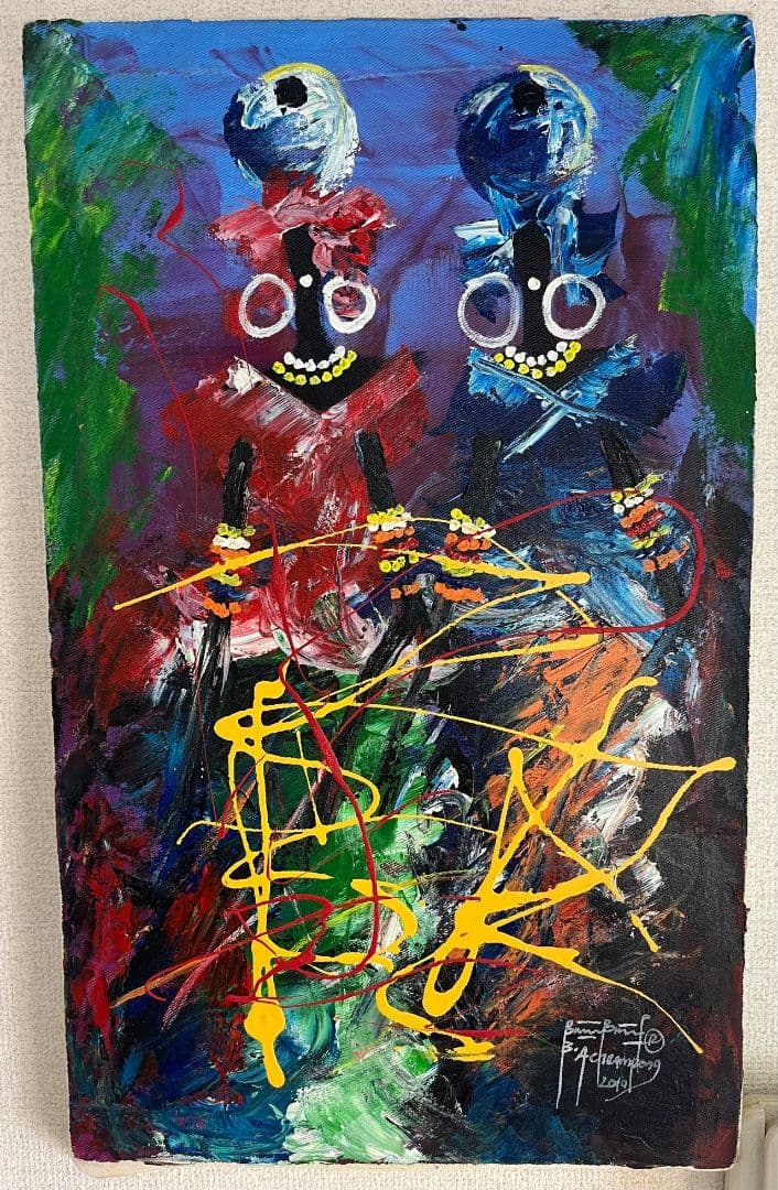 【非売品】アフリカのアーティストの油絵　 オイルドペイント　絵画　アート