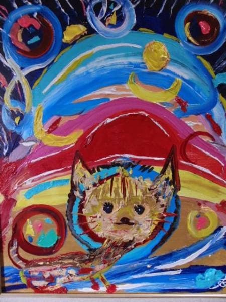 TOMOYUKI・友之、キャット・宇宙猫、証明書付、額付、絵画 油絵 油彩画