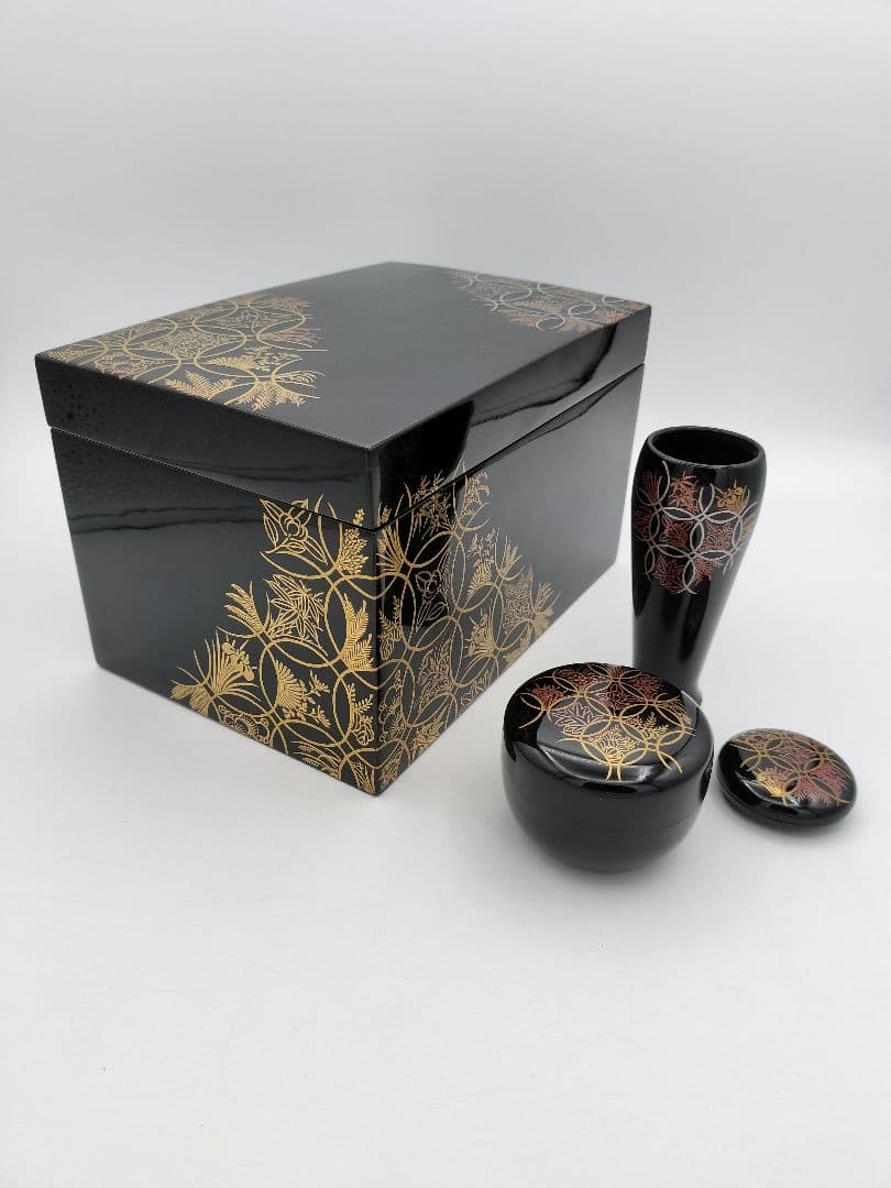 b74 茶箱 七宝四季草花 加賀蒔絵 西村松逸 茶箱 茶道具 古物