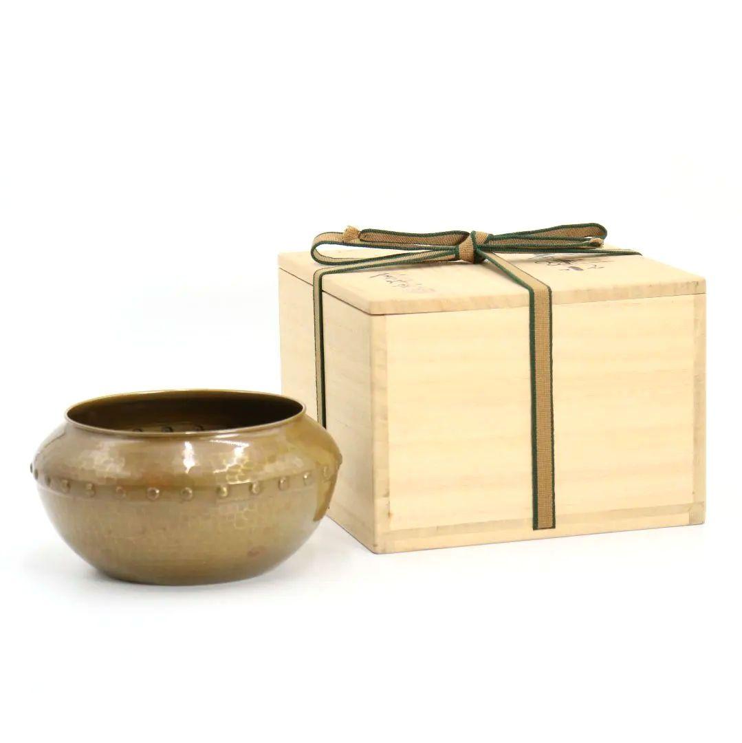 金谷浄雲作 鵬雲斎好み 擂茶建水 鎚目 茶こぼし 共箱 茶道具　V18