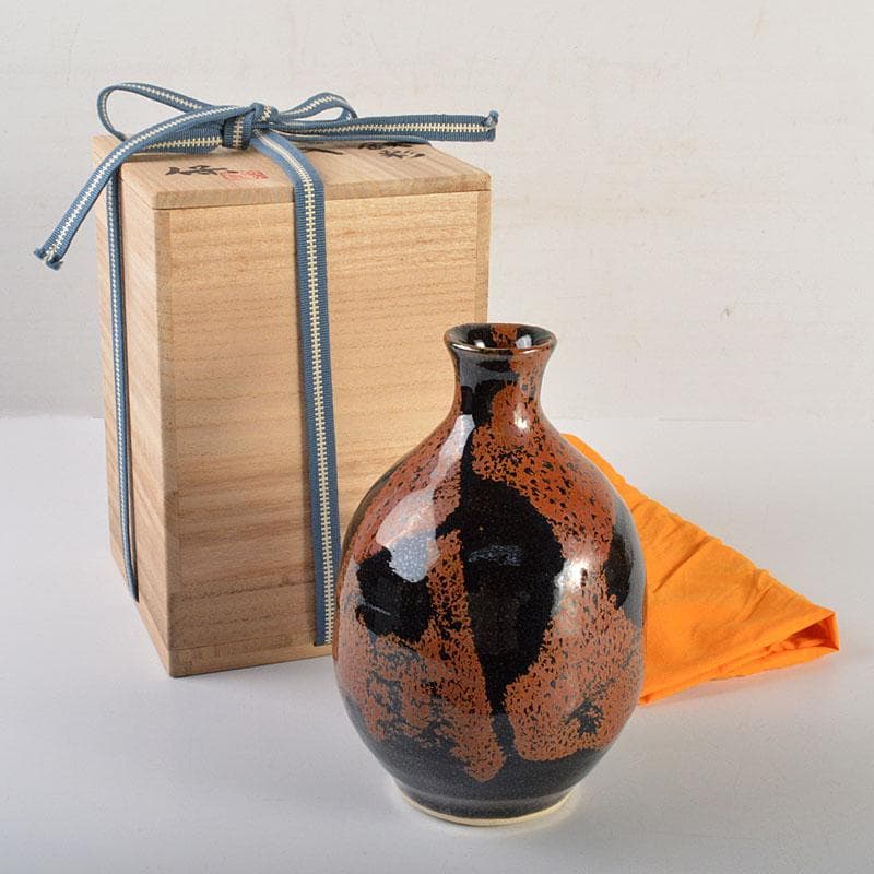 京焼　清水焼　清水保孝作　鉄釉鉄彩　花入　共布共箱　C　6744