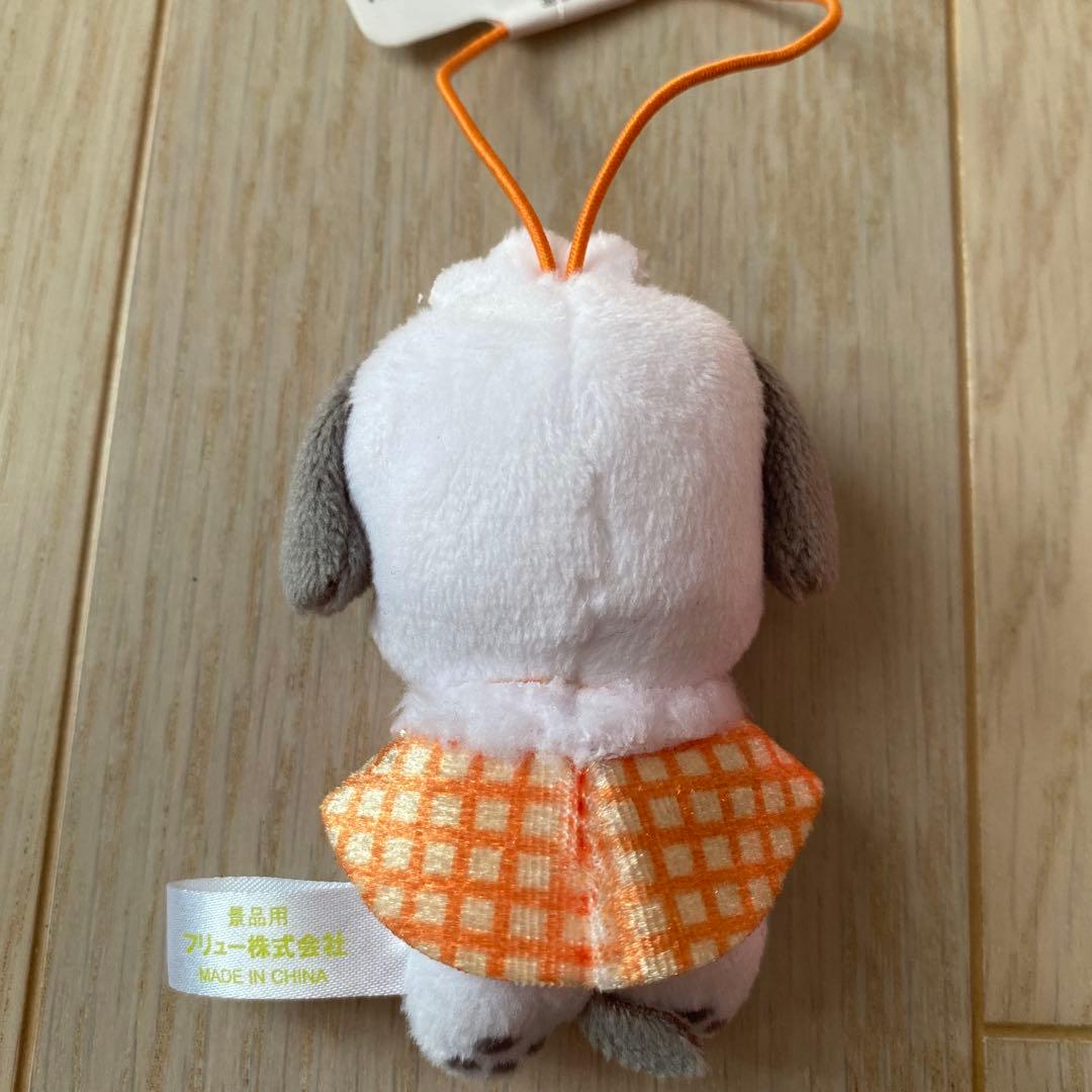 サンリオ　ポチャコ　ぬいぐるみストラップ オレンジチェック