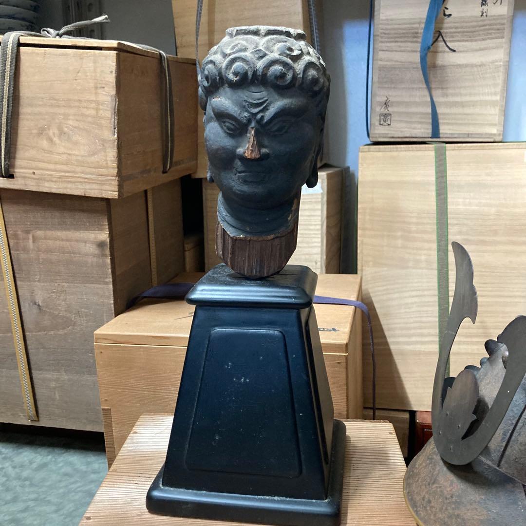 室町〜江戸時代　不動明王像　仏頭　木彫