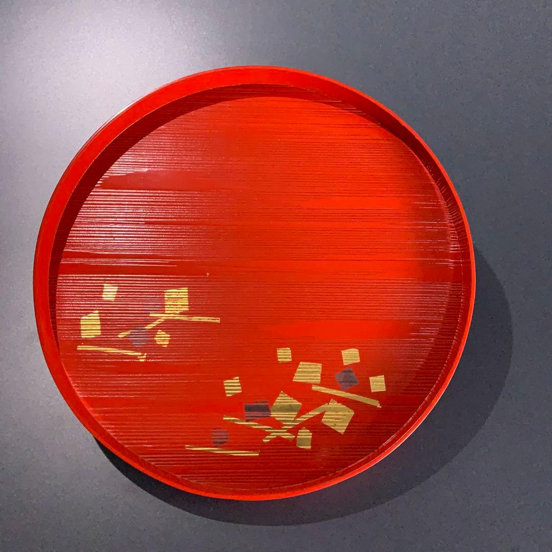 漆塗　丸盆２枚セット　象彦　運び盆　金銀彩　R0726