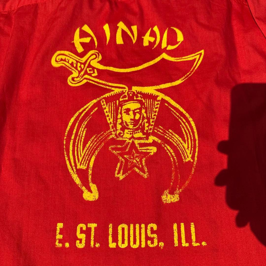 70s king louie キングルイ赤色ボウリングシャツ　フリーメイソン