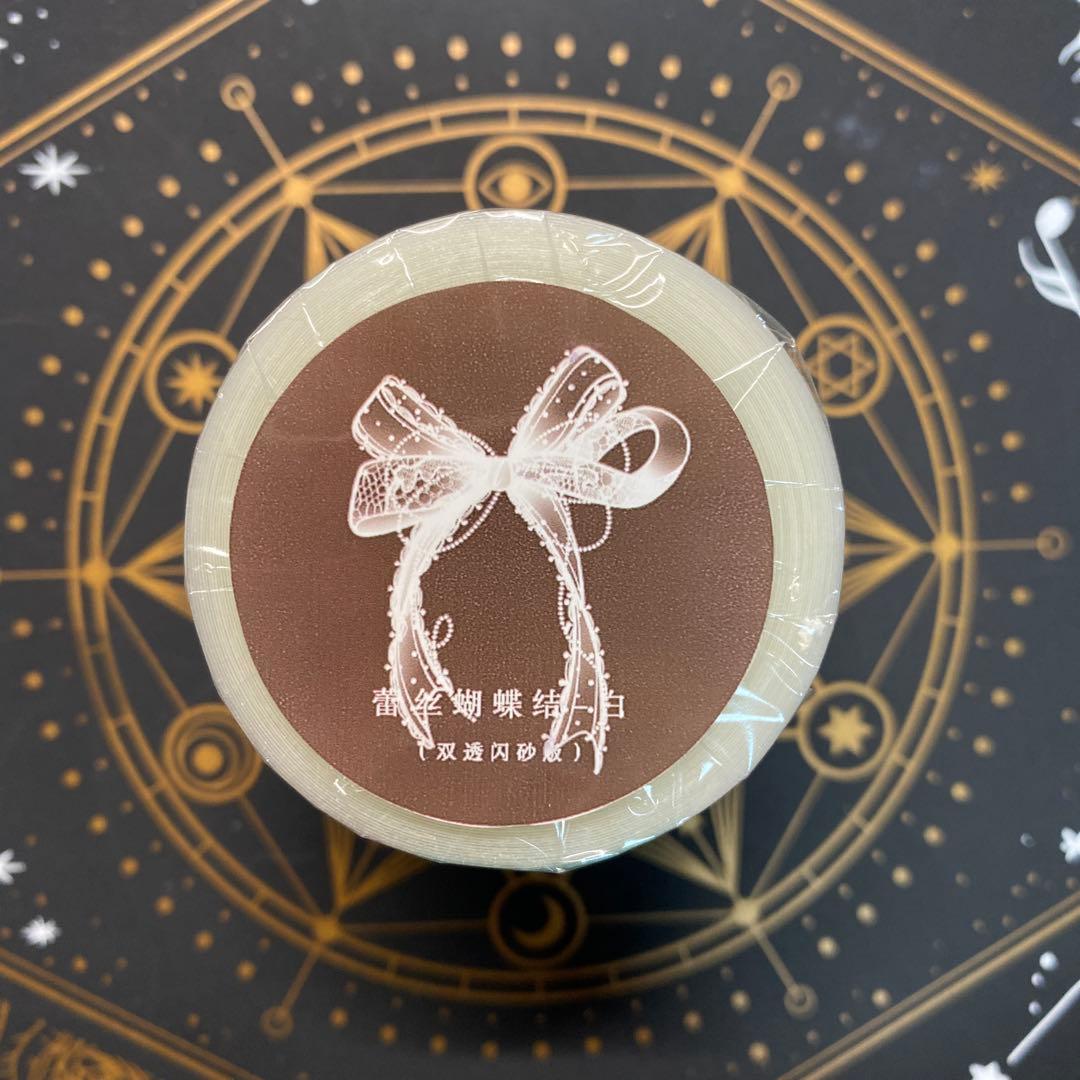 【9085】海外　マステ　5m巻　ラメ加工カッティング　レース　白リボン　装飾系