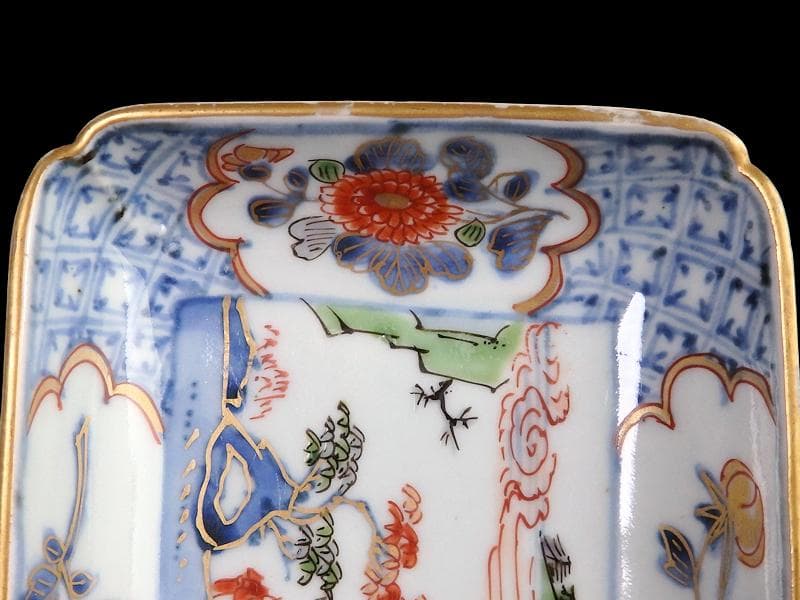 古伊万里　染錦　山水牡丹菊紋　長皿　柴田コレクション同手　E406AS-DBs