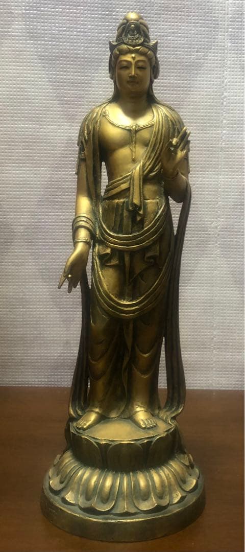 北村西望「聖観音菩薩像」仏教美術 銅製 銅器（中古品）