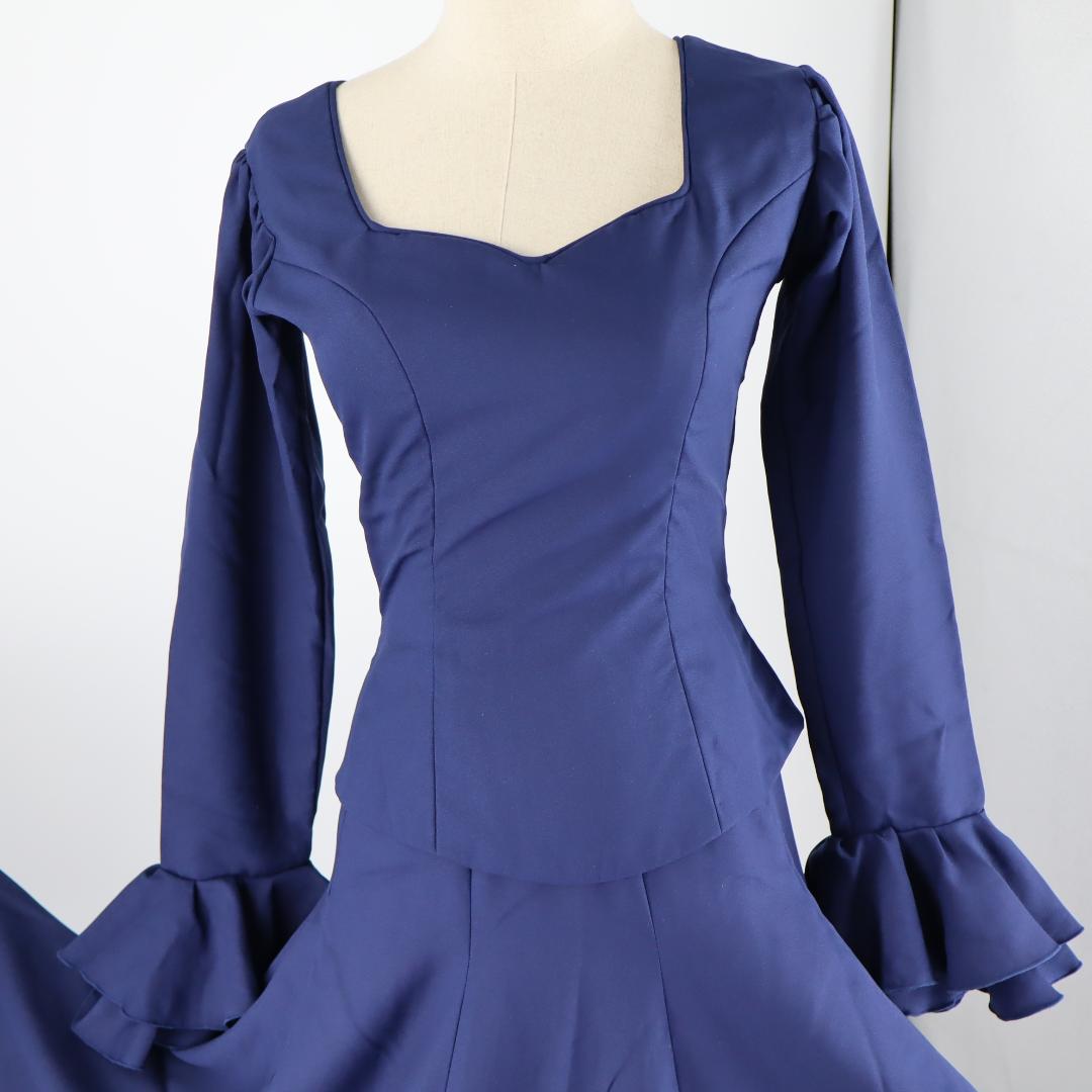 【美品 フラメンコ衣装】ネイビー ブラウス ファルダ シージョ セット