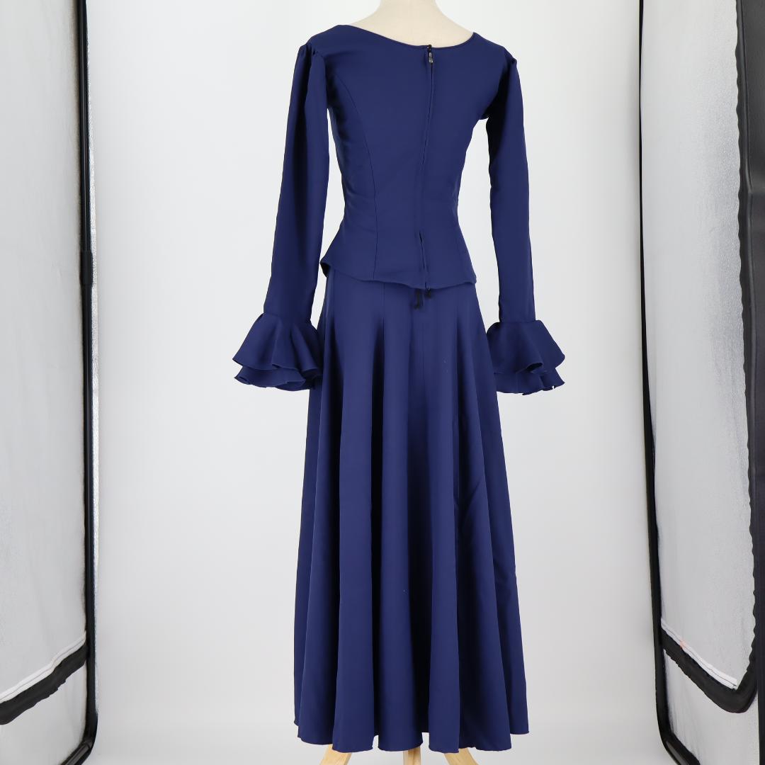 【美品 フラメンコ衣装】ネイビー ブラウス ファルダ シージョ セット