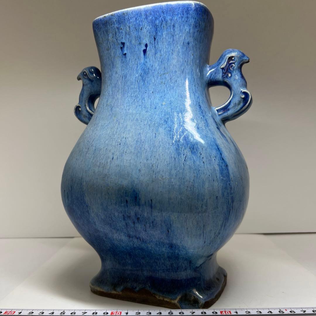 中国清時代　均窯鳥耳花瓶　高さ約30.5㎝　東Y7-1208☆2Fトコエサ