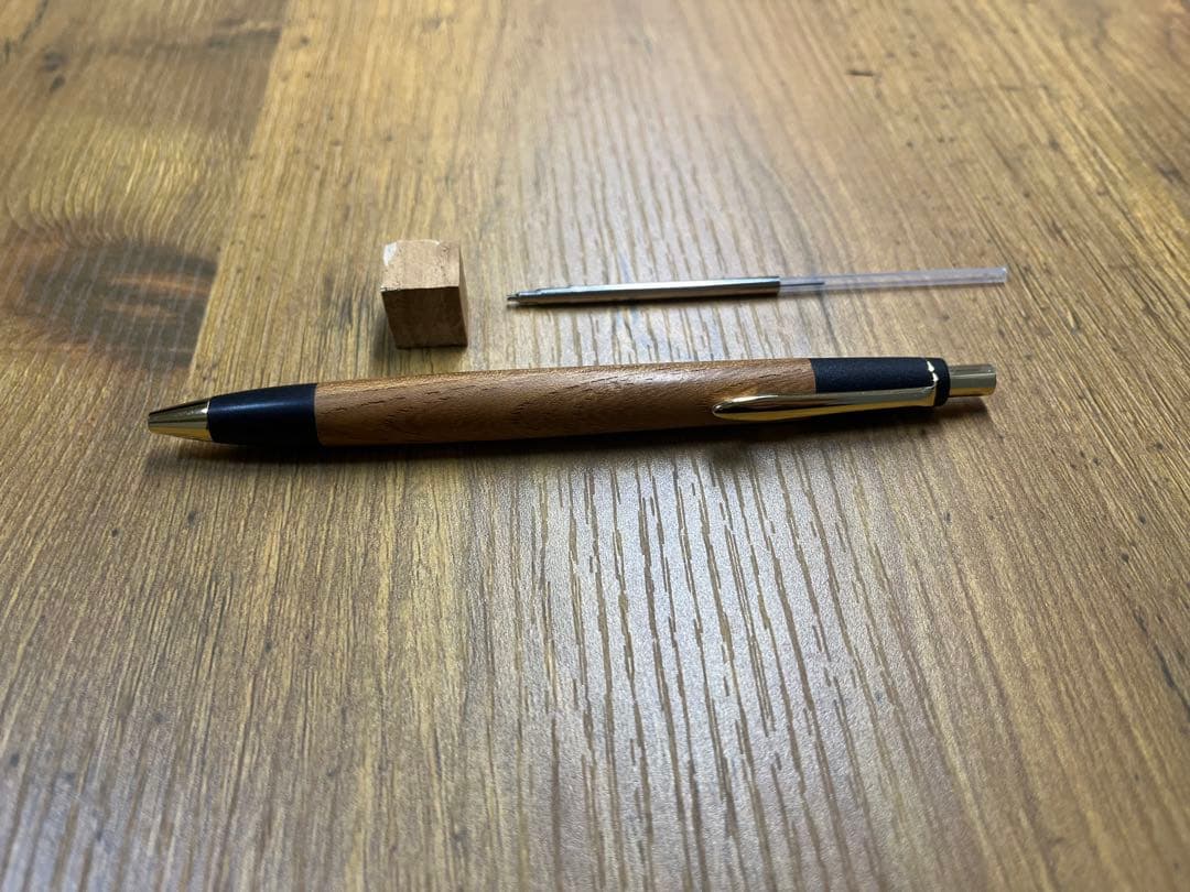 野原工芸　スリムボールペン欅　旧型　シャーペン変更用リフィル・ウッドキューブ付き