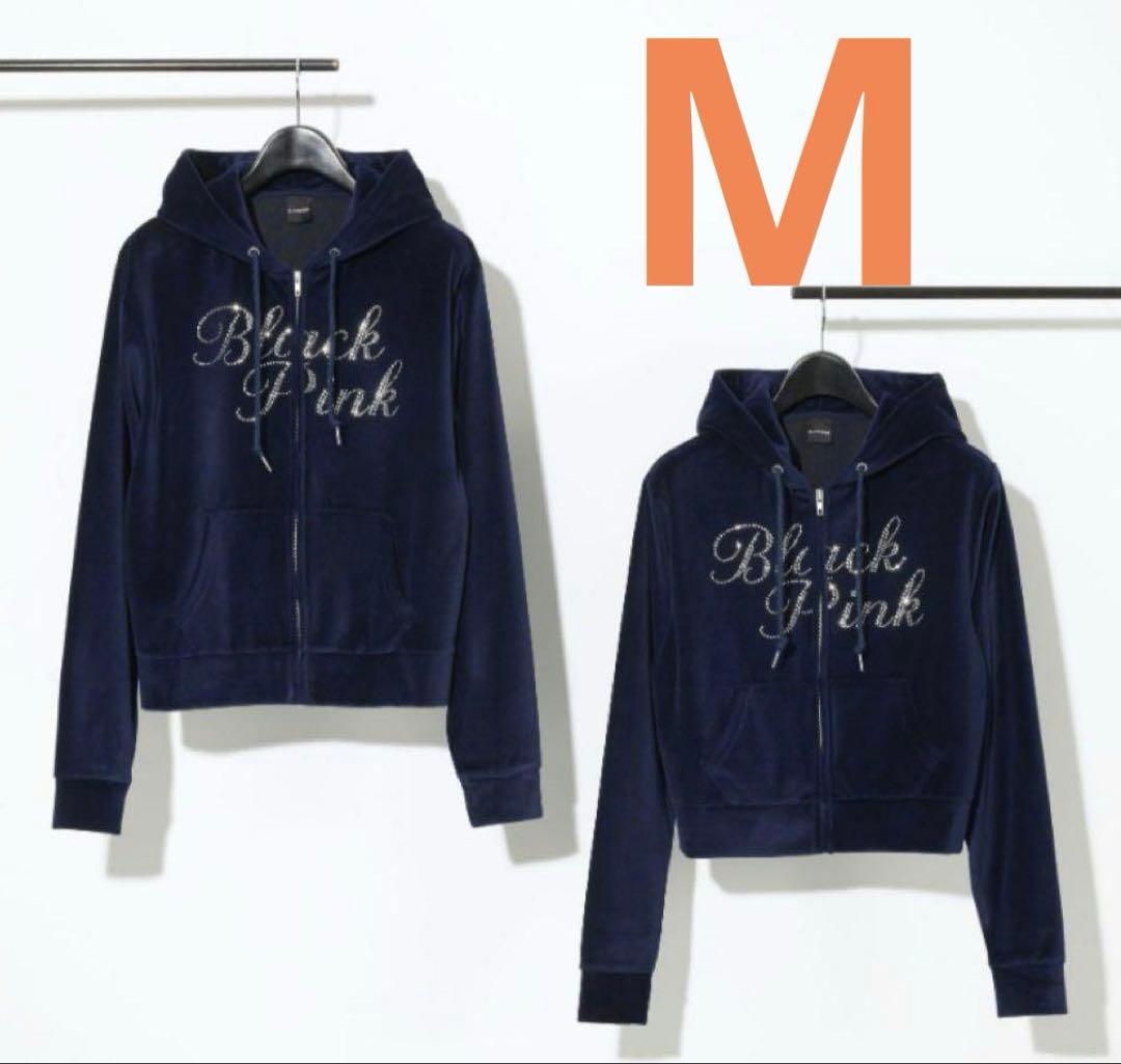 BLACKPINK ベロアジップアップフーディー　ネイビー　M