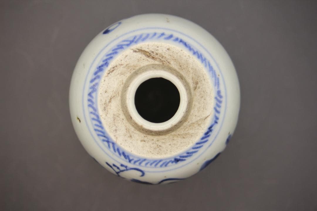 【海】古染付　清時代　人物山水絵中壺　本物保証！ 骨董品 時代品 美術品