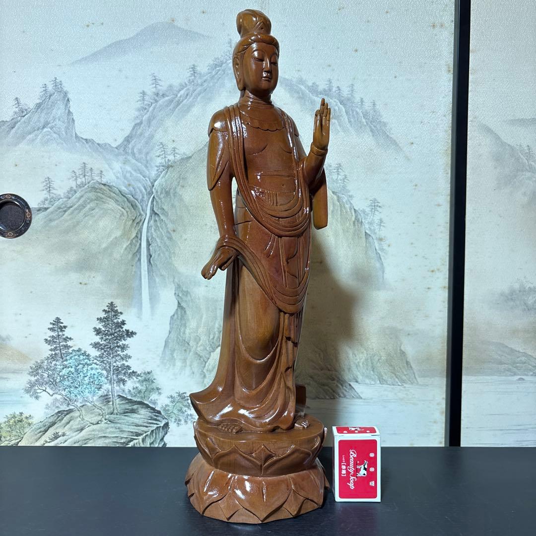 大型 観音菩薩 木彫　仏像 彫刻　開運　風水　置物　縁起物　インテリア　春山作