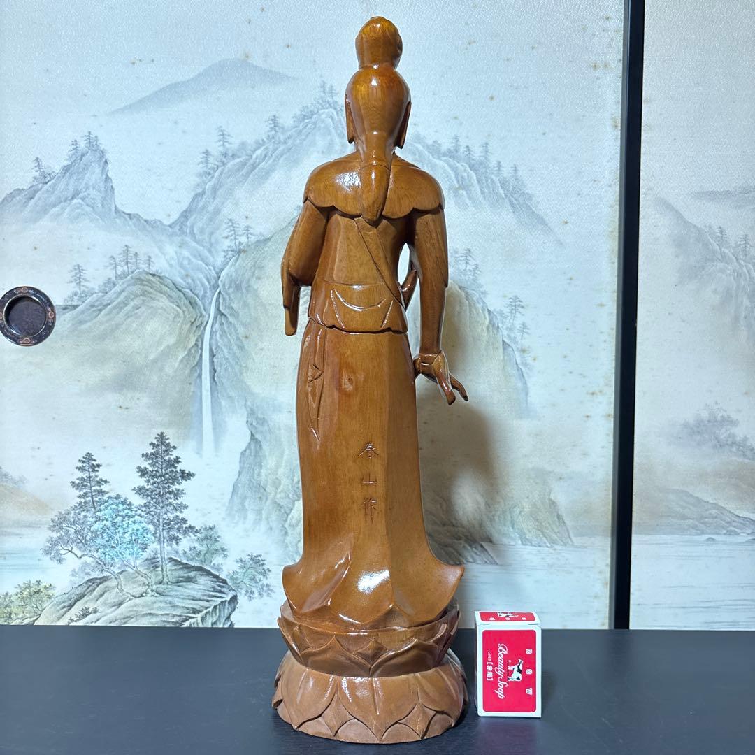 大型 観音菩薩 木彫　仏像 彫刻　開運　風水　置物　縁起物　インテリア　春山作