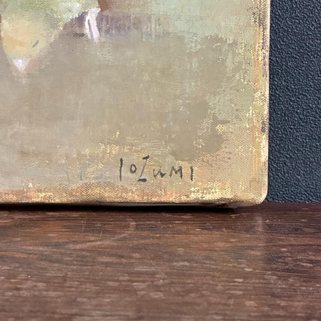 五百住乙人「インコ」キャンバスに油彩画 油絵 F3 直筆サイン入り 額縁入り