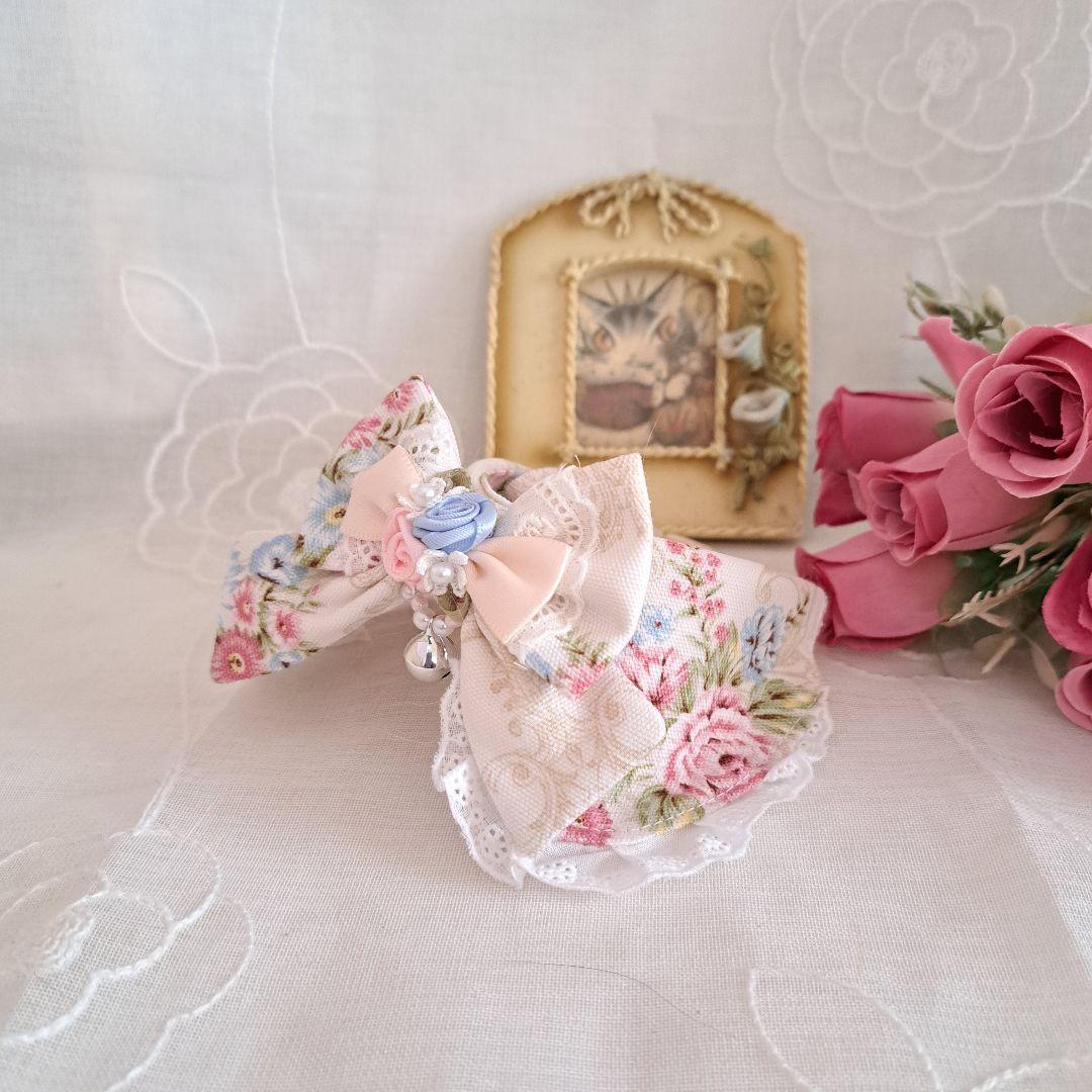 ローズ柄(クレージュ)わんちゃん猫ちゃん用襟付首輪