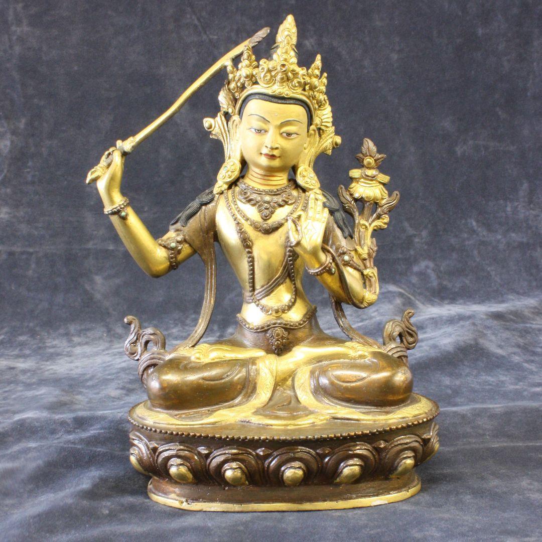 文殊菩薩像 マンジュシュリ 銅製鍍金仕上げ