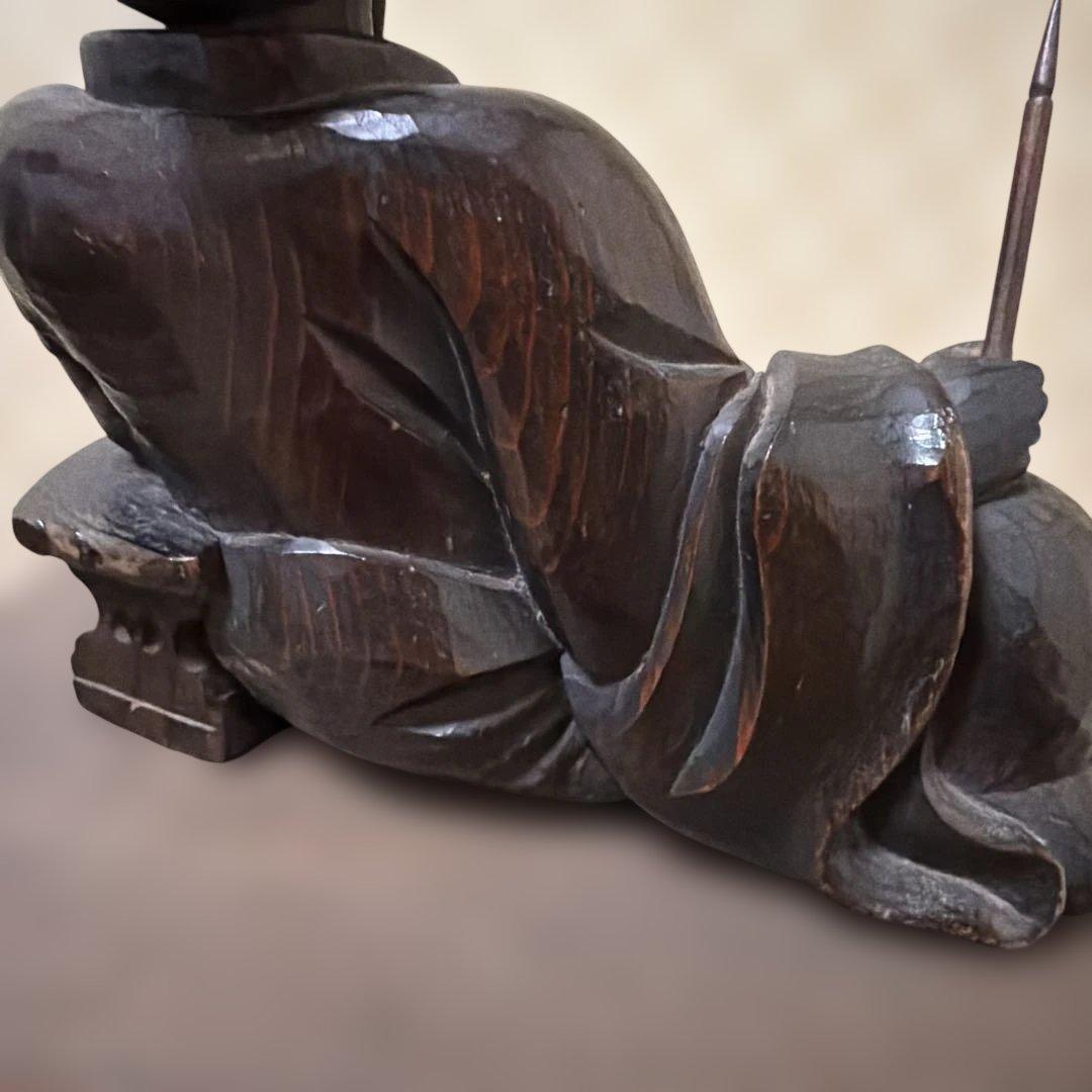 「柿本人麻呂像」木彫　神像　頓阿法師