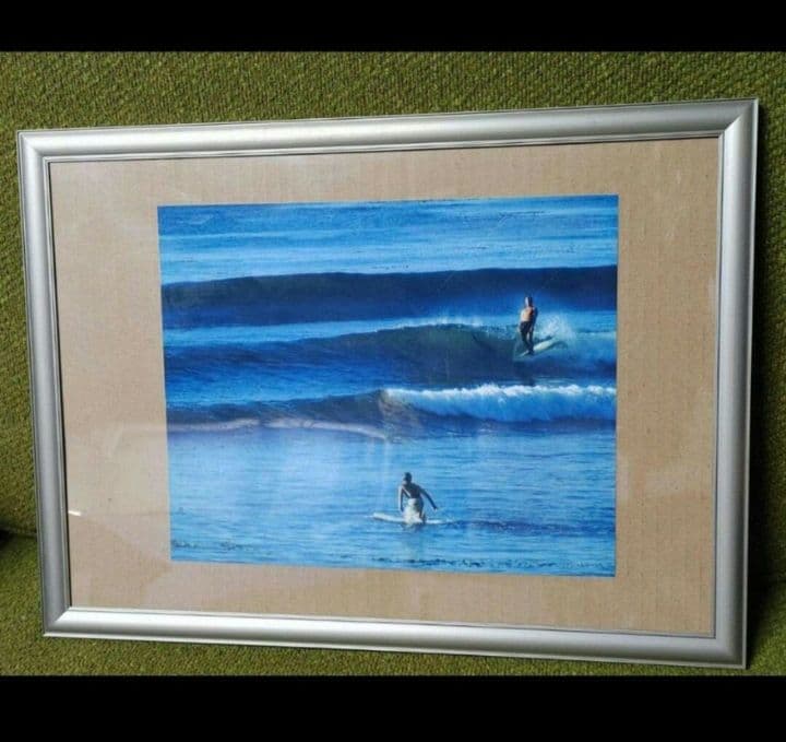 スキップフライ写真額　サーフィン画　サーフ