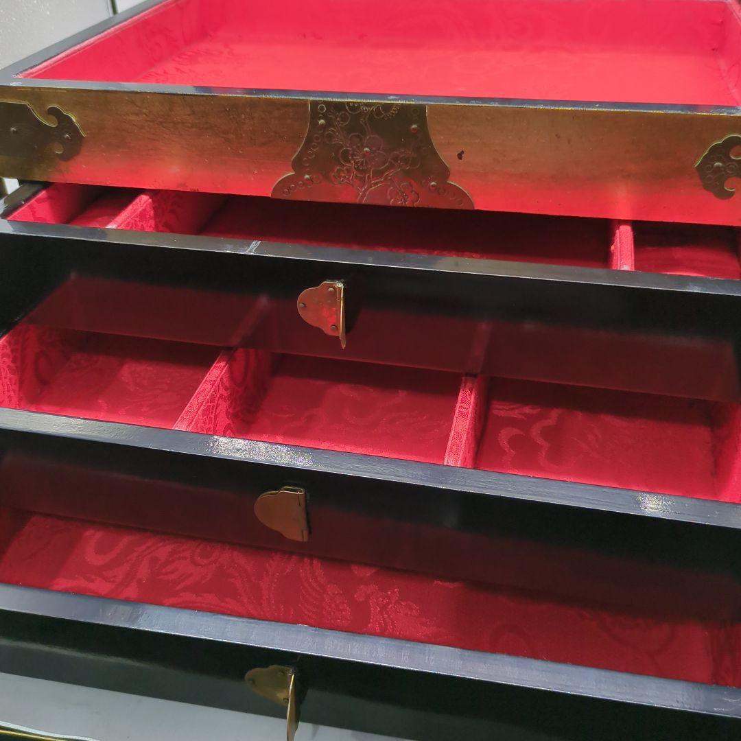 李朝 宝石箱 金箔装飾 花鳥模様 漆塗り　骨董品　時代物　旧家　初出　蔵出