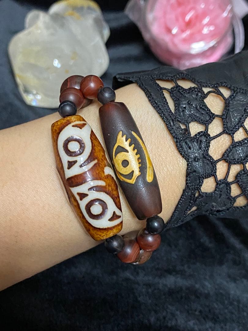 超レア希少上肯西蔵龍紋佛龍眼如意天珠と、六字真言神眼天珠アイアンタイガーアイ♡