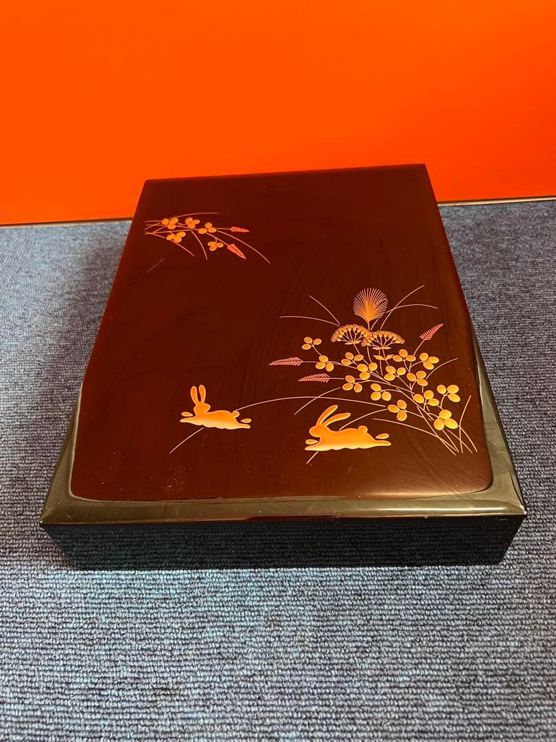 1199 木箱　書類入　小物入　花うさぎ　未使用