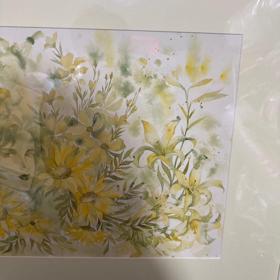 くげ じゅんこ 水彩画 サイン 額縁 付き 58×80 cm