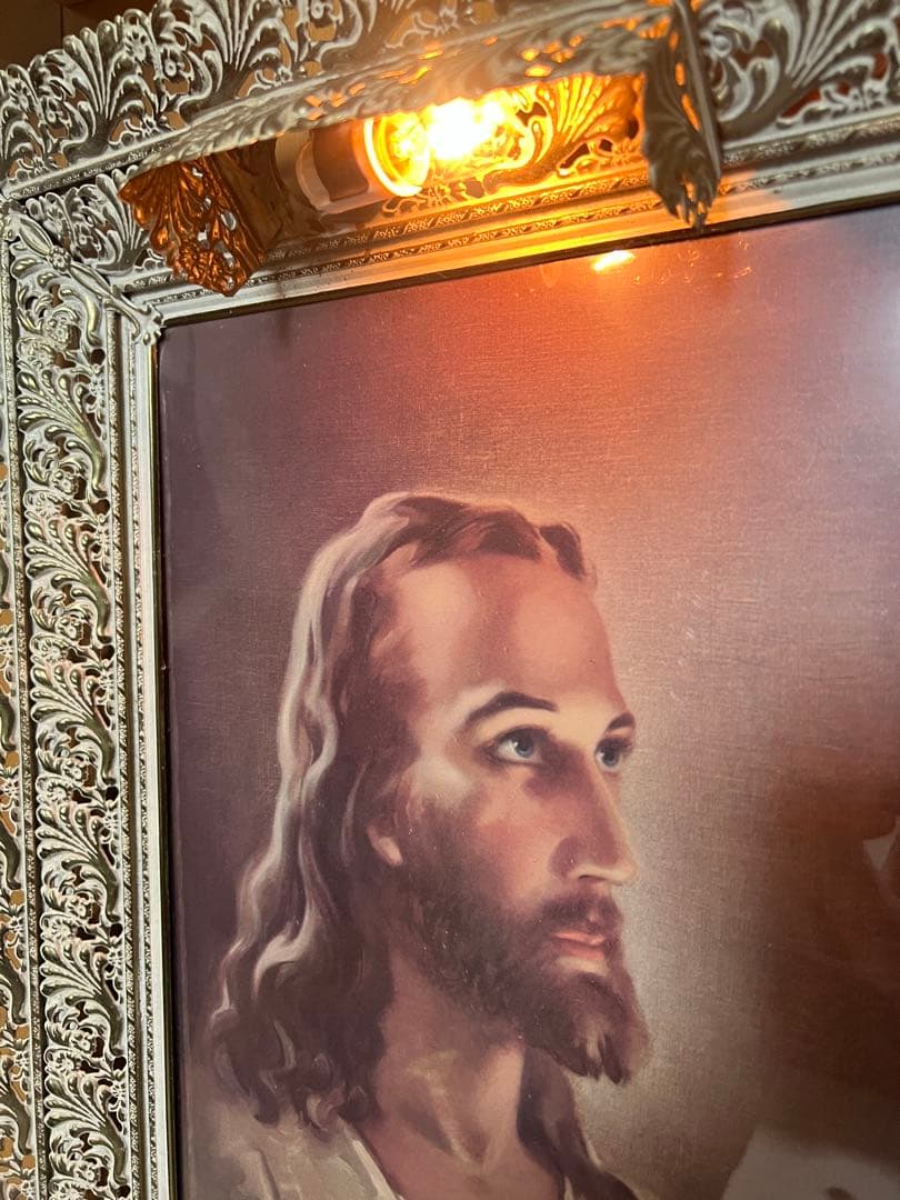 イエス・キリストの肖像画 照明付き ヴィンテージ