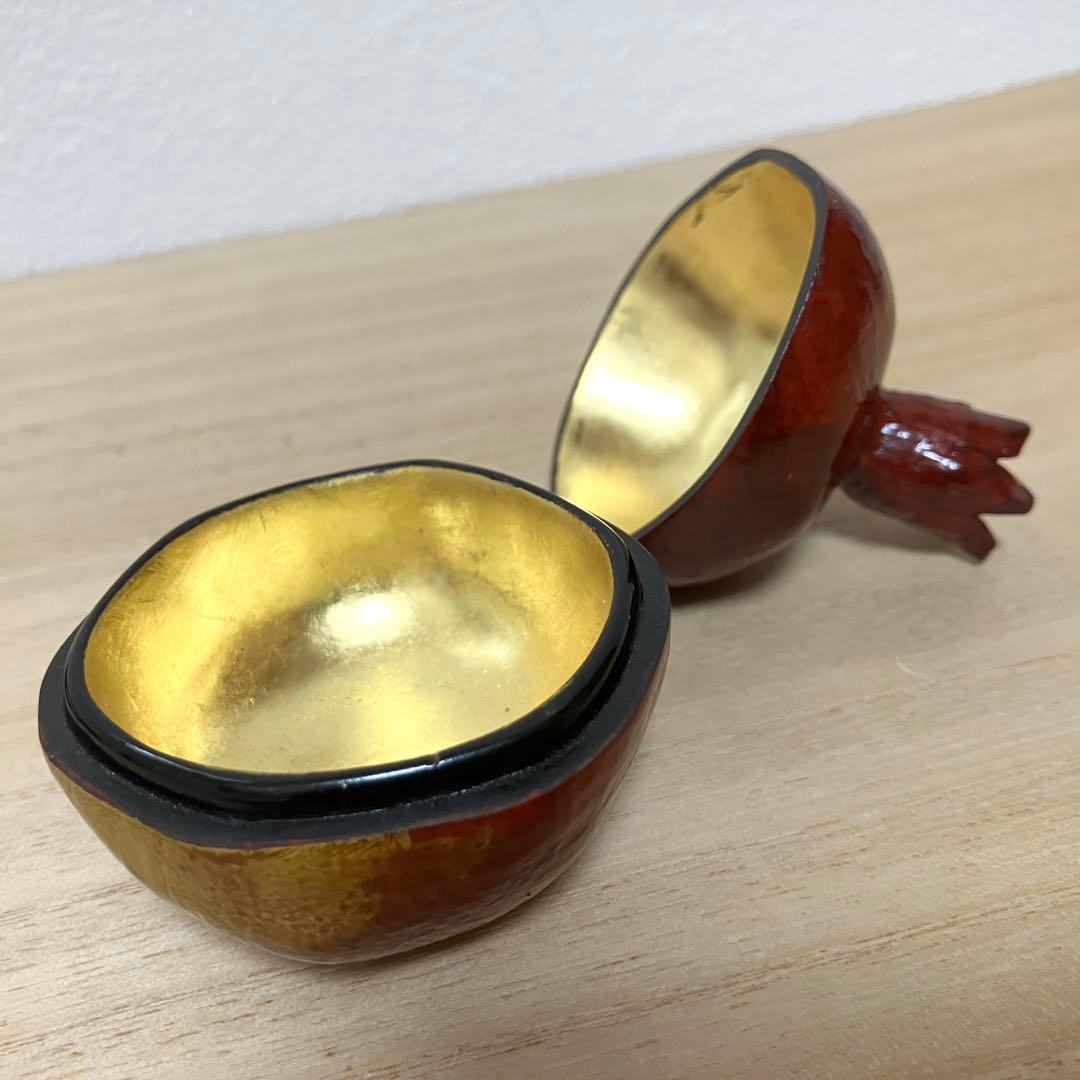 柘榴香合【茶道具/乾漆/金箔/ざくろ/骨董品/古美術/工芸品】