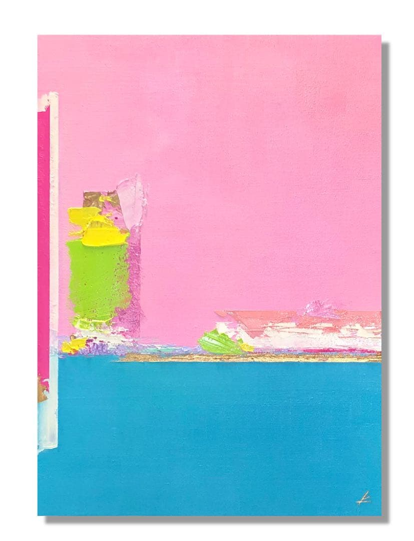 絵画　油絵　原画　抽象画　北欧　ピンク　アート　インテリア　F4