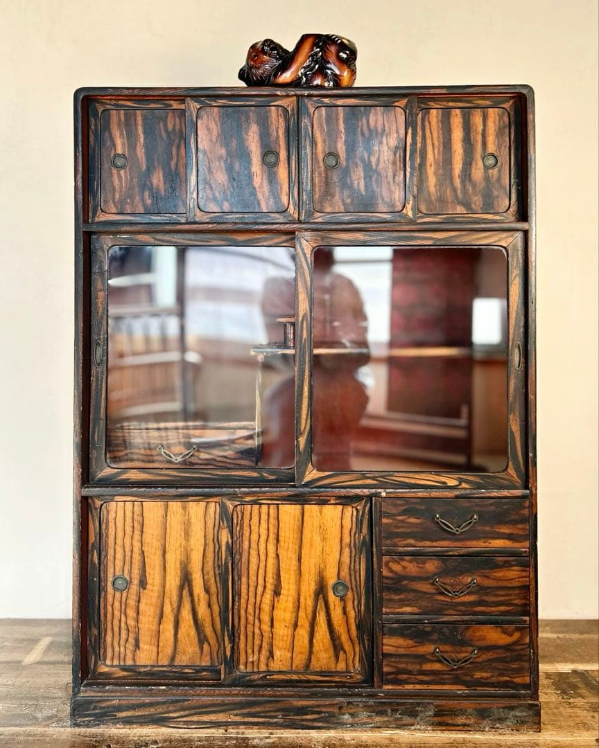 昭和レトロ 古家具 木製 飾り棚 ガラス戸 アンティーク 和家具 収納棚