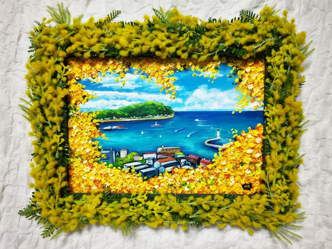 油絵 絵画 【ミモザの港町】