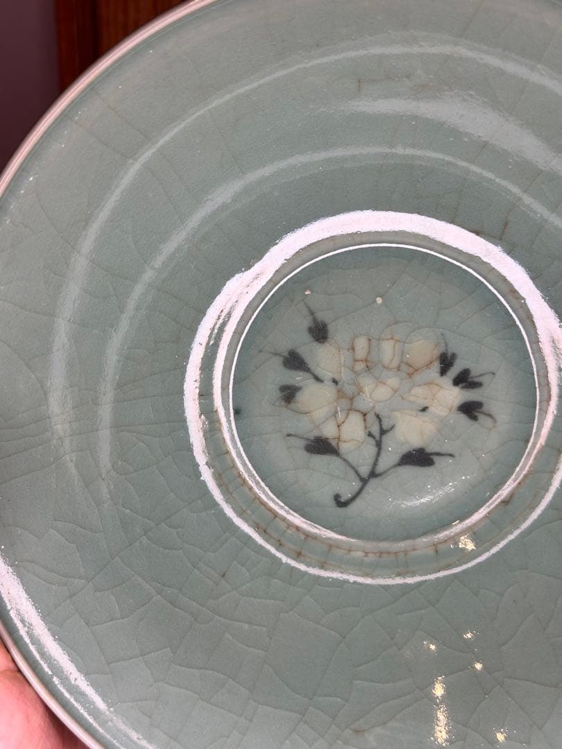 真葛香山造 青瓷 雲鶴文 菓子器 共箱付 茶道具 作家物 名工