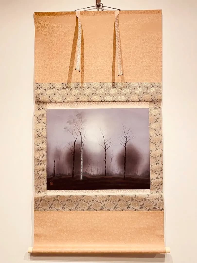 2773 沢田実 「朝霧はれゆく」 肉筆 絹本 日本画 掛軸