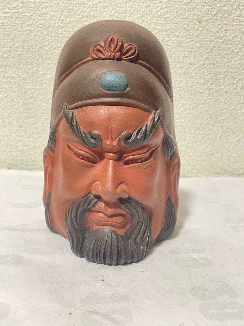 中国美術　在銘　紫砂彫塑　壁挂　置物　關羽像　アンティーク