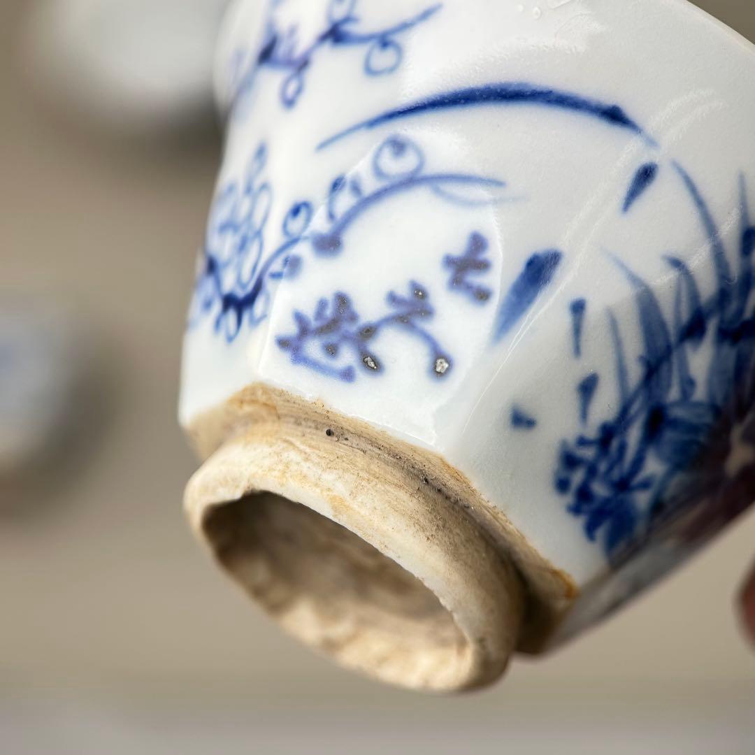 清水七兵衛 茶道具 京焼　名工　染付　草花文　 5客セット