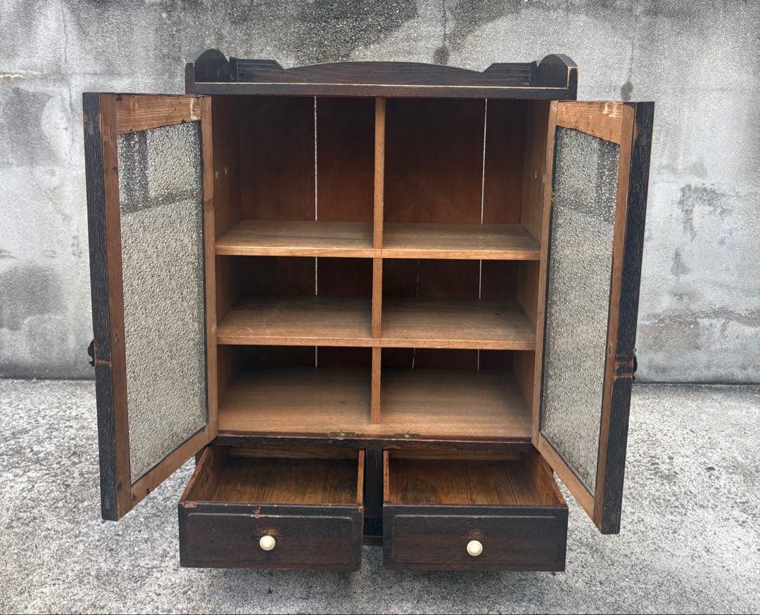 昭和レトロ 食器棚 飾り棚 本棚 キャビネット すりガラス アンティーク