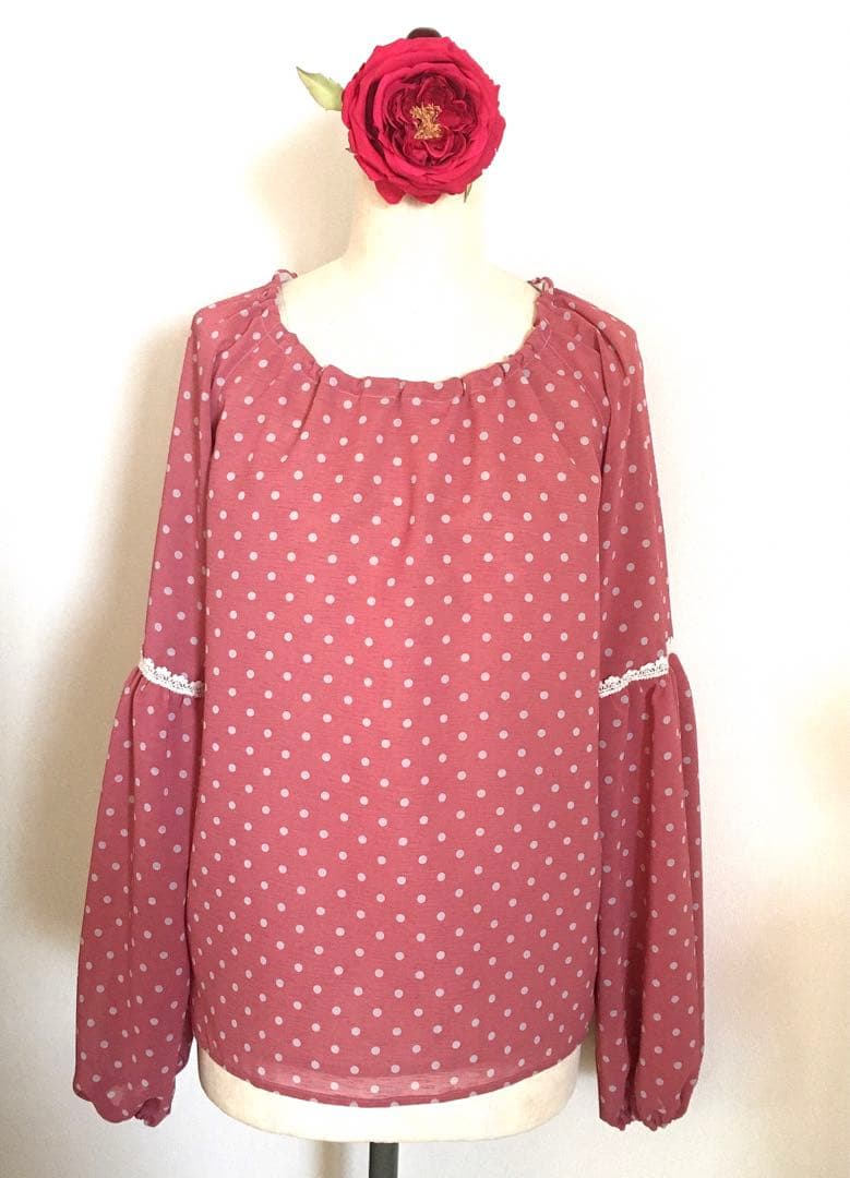 フラメンコ衣装 ふんわりブラウス くすみピンク水玉