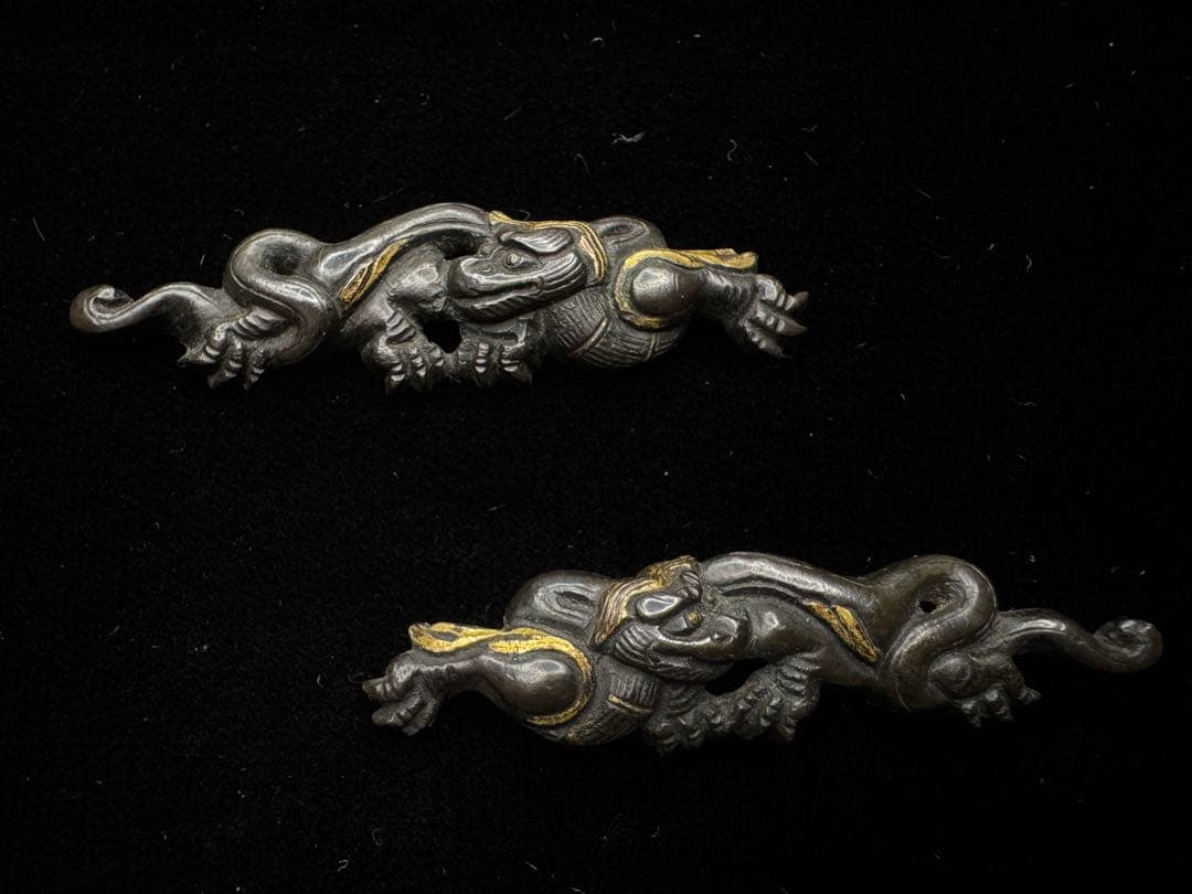 赤銅 目貫 雨龍図 無銘 日本刀 刀装具 骨董 古美術 江戸期