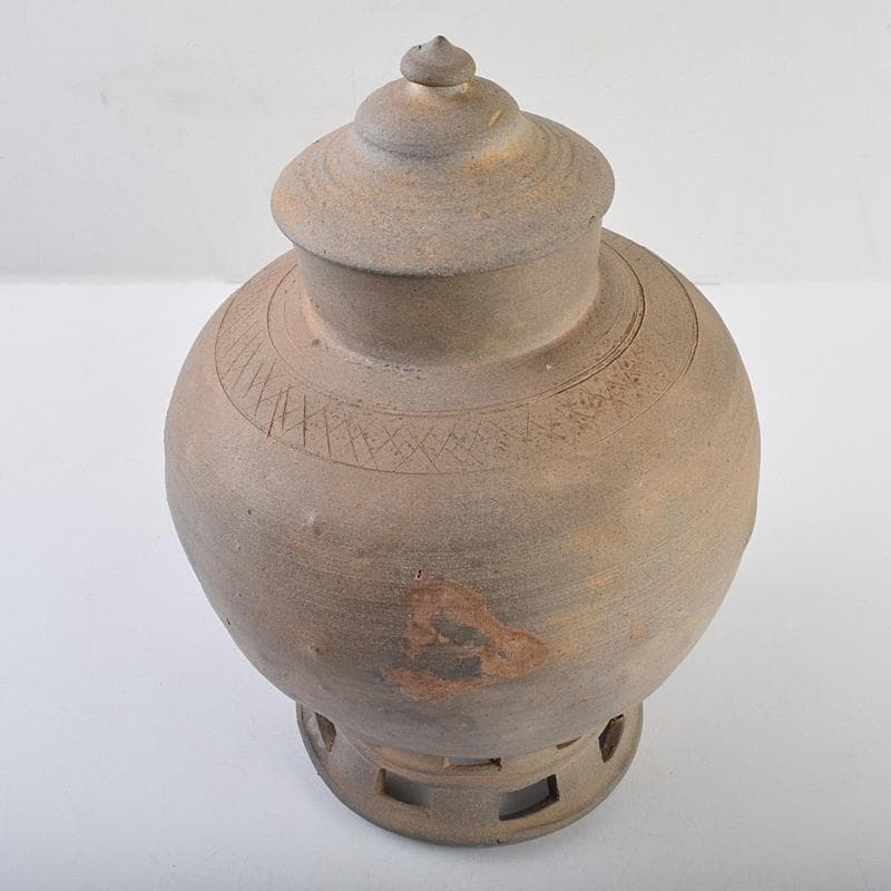 朝鮮美術　須恵器　新羅土器　新羅無細土　壷　時代箱付　M　R9488B