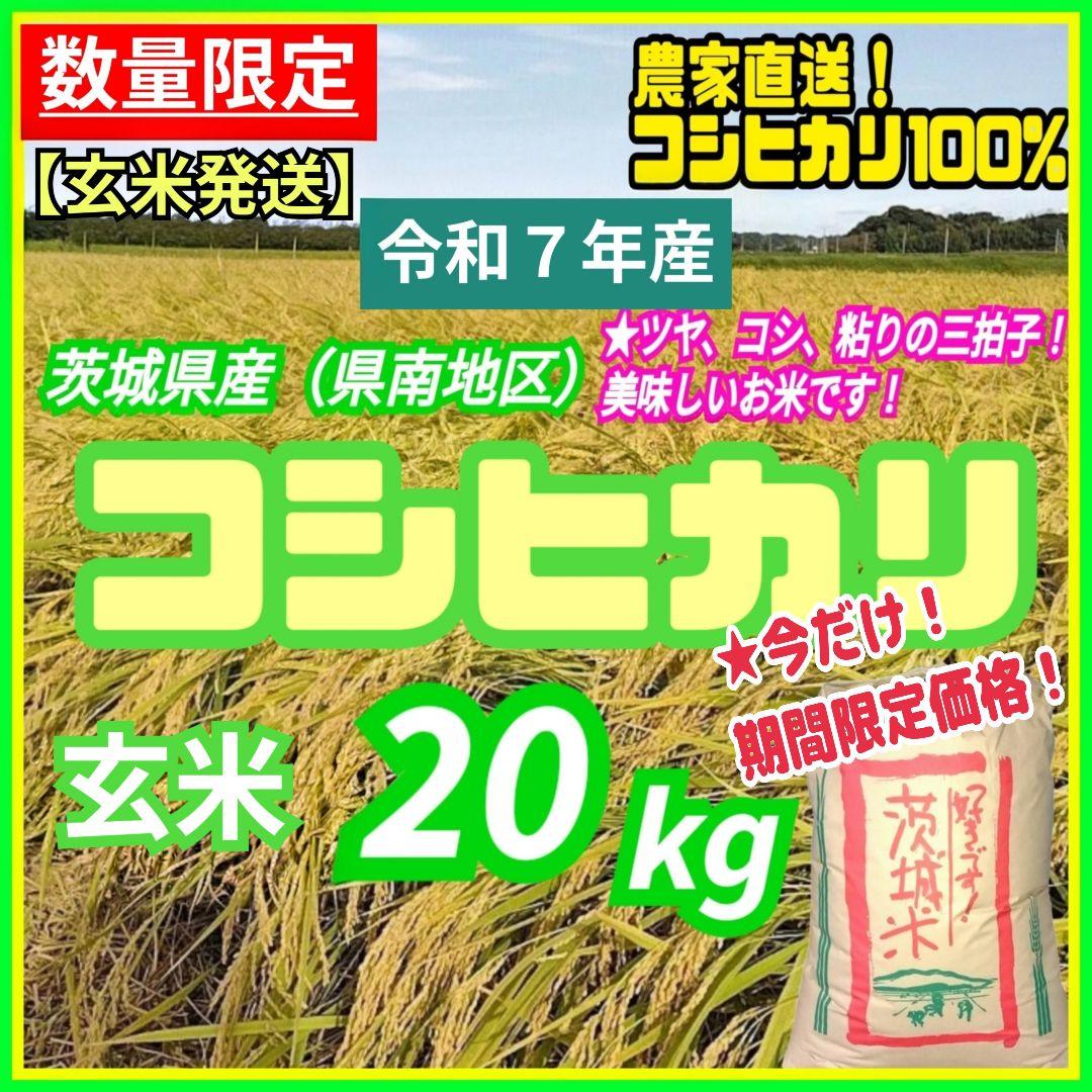 【玄米発送】令和7年産 茨城県産 新米 コシヒカリ 玄米 20Kg 20キロ ①