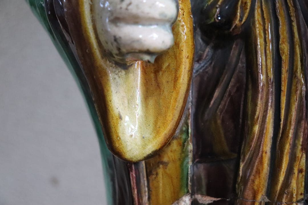 中国　清時代初期　三彩持笛少女像　アンティーク　送料込み0207