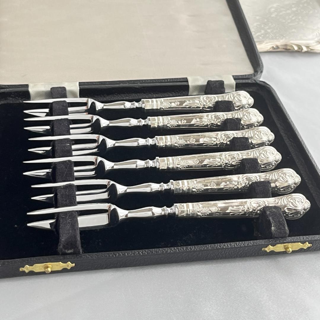 【Harrison Brothers】 【純銀ハンドル】ティーフォーク 6本