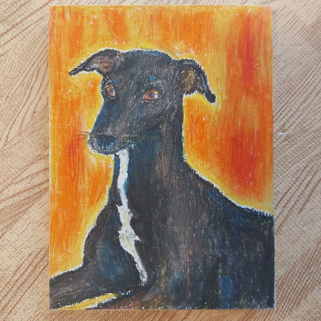 イタリアングレーハウンド クレヨン画 肖像画 犬 イタグレ 手描き インテリア