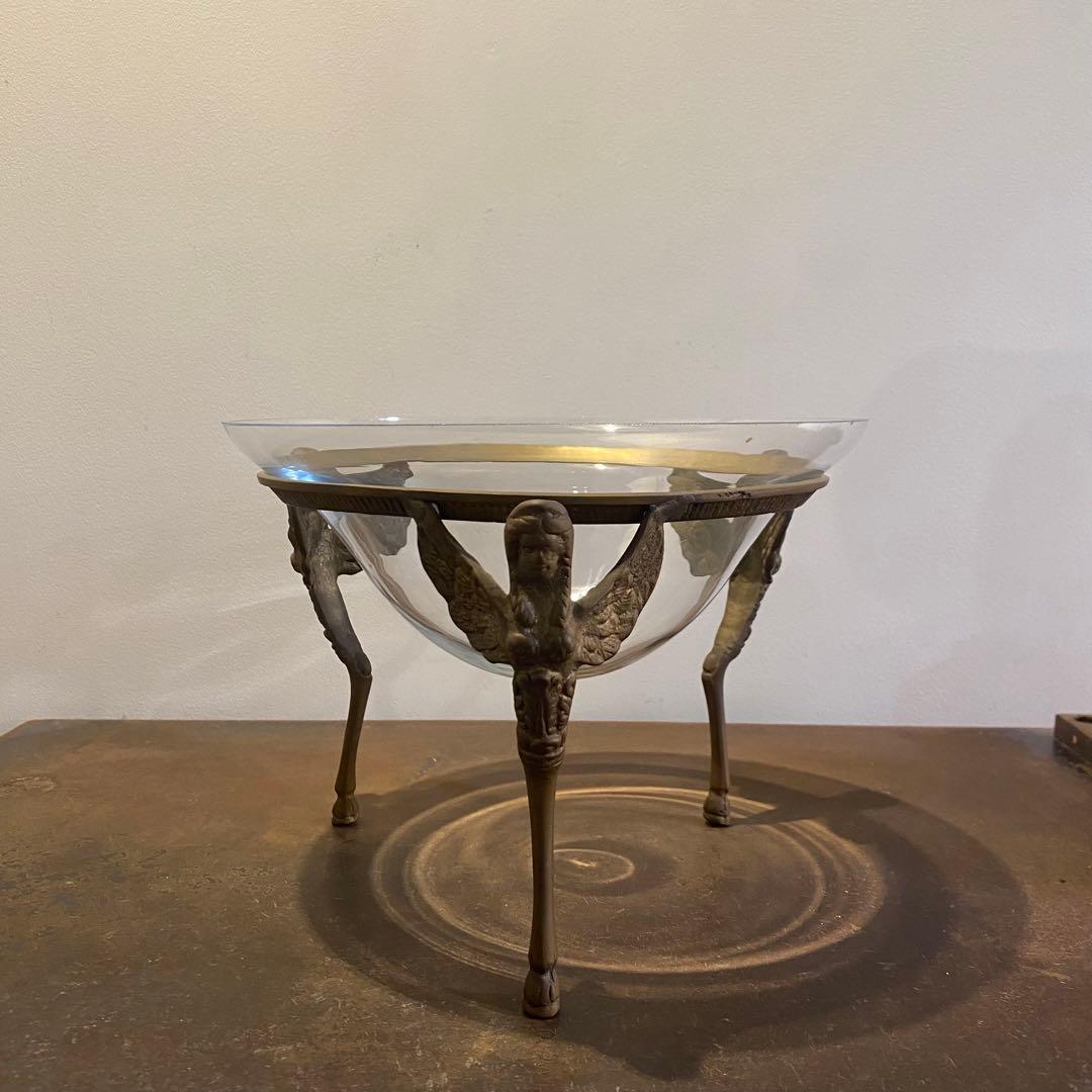 真鍮製天使の土台 ガラス 水盤 ボウル コンポート アンティーク